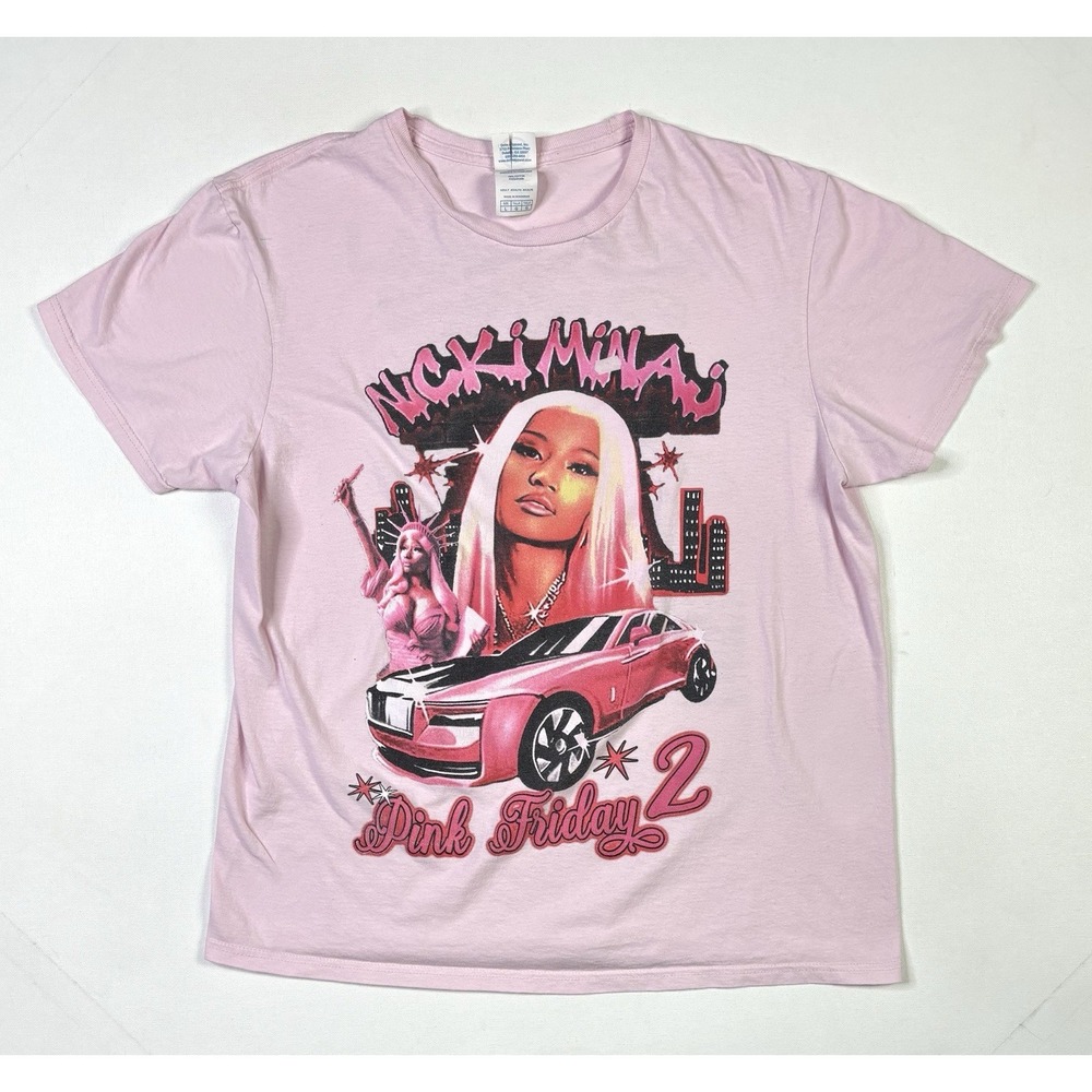 Nicki Minaj Pink Friday 2 T-Shirt Women's Large Double Sided Pink Gag City Tour